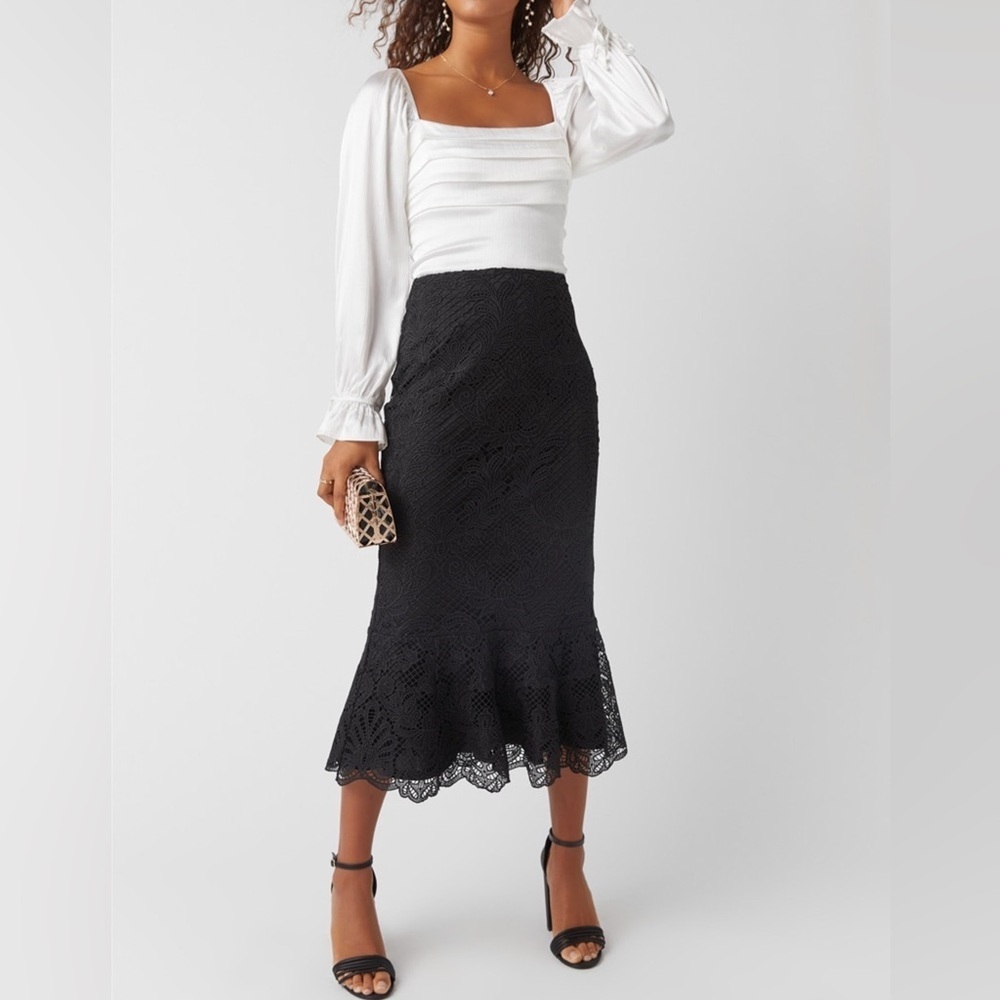 NWT Francesca’s Elegant Black Lace Long Midi Skirt Sz M $60 - Picture 7 of 15